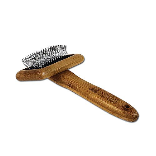 Alcott Bamboo Groom Slicker Brush with Stainless Steel Pins for Pets, Small,Black - size: Small