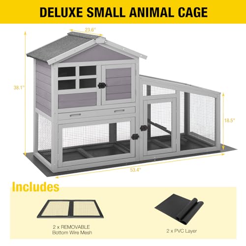 Aivituvin Rabbit Hutch Outdoor Chickecn Coop Indoor Bunny Cage with Pull Out Tray,Upgrade Version,Removable Bottom Wire Mesh 53.4" L x 23.6" W x 38.1" H - color: Deep Grey