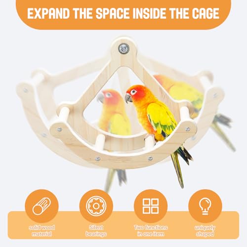 Bird Stand Perch Toy,Interactive Rocking Parakeet Toy and Perch, Wooden Exercise Wheel Cockatiel Toy, Intelligence Puzzle Enrichment Toys,Bird Playground Play Stands for Conure Budgie(A) - color: R