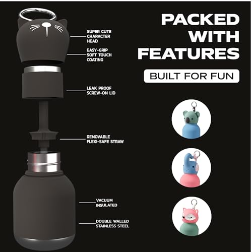 asobu Mini Bestie Water Bottle, Cute Collectible Character, Stainless Steel | 6.7 oz, Leak Proof Seal, Spill Resistant, BPA Free Materials, Dishwasher Safe, Reusable Straw Included, Great Gift Idea - color: MINI KIKI THE CAT