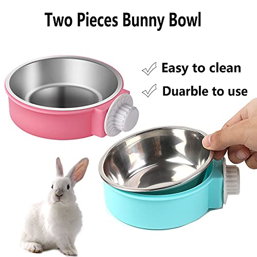 Rabbit Bowls Set, Big Pet Bunny Food Bowls Small Animals Cage Bowl and Stainless Steel Hanging Water Food Feeder Bowls for Big Bunny Food Dish (4 PCS) | 4 Pieces Stainless Steel Hanging Create Water Food Feeder Bowls for Big Bunny Food Dish - color: 4 PCS