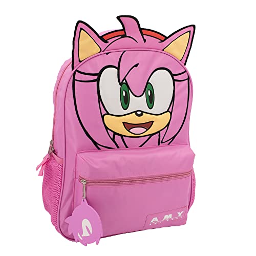 AI ACCESSORY INNOVATIONS Sonic The Hedgehog Backpack for Boys & Girls, Bookbag with Adjustable Shoulder Straps & Padded Back, Amy Rose 16 Inch Schoolbag with 3D Features, Durable School Bag for Kids - style: Pink Rose