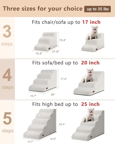 Aodisman Dog Stairs for Small Dogs,3 Step Dog Ramp for Couch,Non-Slip Steps | Pet stairs help small dogs,old cats,and puppies reach couches and chairs easily,durable indoor dog steps,15.4" H,Light Grey - color: Light grey