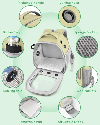 DBNESS Guinea Pig Carrier Backpack, Portable Rabbit Travel Carring Bag for Pet Bunny Chinchilla Bearded Dragon Hamster Parrot Outgoing Pouch Case with Water Bottle Holder & Detachable Pad (Khaki)