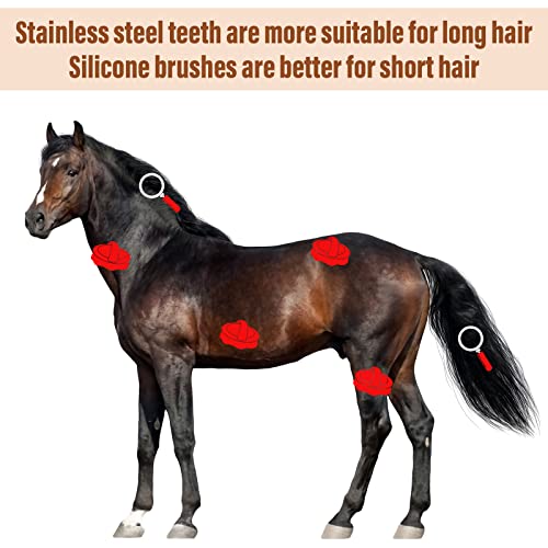 Reversible Stainless Steel Curry Comb with Large Rubber Brush for Grooming Horses, Dogs, Goats, Cattle, Cow, Donkey Supplies - color: Red