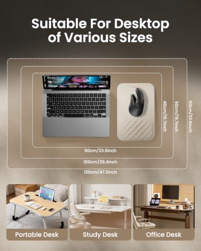 ProtoArc MP50 Ergonomic Mouse Pad with Wrist Support, Lycra Surface, Beige | 8° slope & massage points, soft memory foam, Large 12x8 Inches, Non-slip base. Relieves wrist strain for office & home - color: Beige Lycra