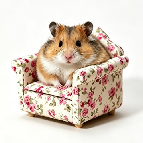 Hamster Mini Cotton Sofa Chair, Small Animal Blue Red Bed Cozy with Pillow, Cage Decor Photo Toys, Relax Habitat House Accessories, Sleep Pad Rest Nest for Hamster, Mice (Flower) - color: Flower
