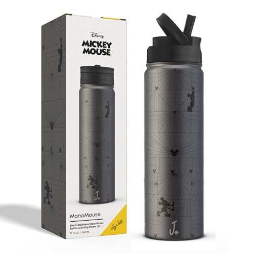 JoyJolt Disney MonoMouse Stainless Steel Water Bottle with Flip Straw Lid, 22 oz Vacuum Insulated Water Bottle, BPA-Free Tumbler ft Mickey Mouse | Black