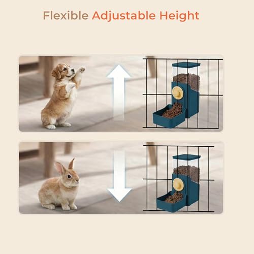 41 oz Hanging Gravity Feeder for Small Animals, Rabbits & Guinea Pigs | Adjustable Cage Height | No-Open-Cage Refill | Space-Saving | Clear Reservoir | Versatile Food Compatibility - color: Dark Blue