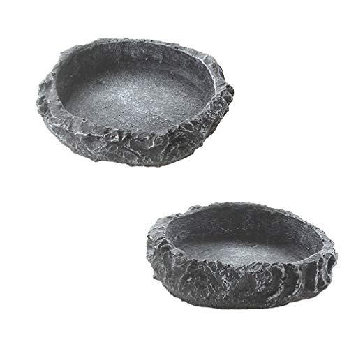 2 Pack Reptile Water Dish Food Bowl Rock Worm Feeder for Leopard Gecko Lizard Spider Scorpion Chameleon (De 3.1in x H 0.8in)