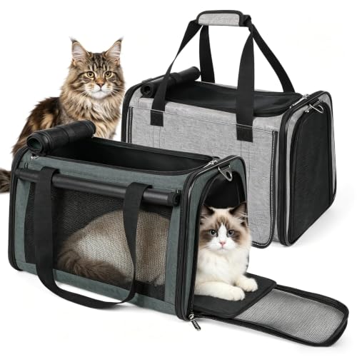 YUDODO 2 Packs 25 lbs Soft Sided Pet Carrier for Large Cat & Small Dog | Airline Approved, Lightproof Breathable Design, Side Pockets, Durable Mesh, Foldable and Portable, Grey+Grey green - color: 2 Pack(Grey*1+Grey green*1)