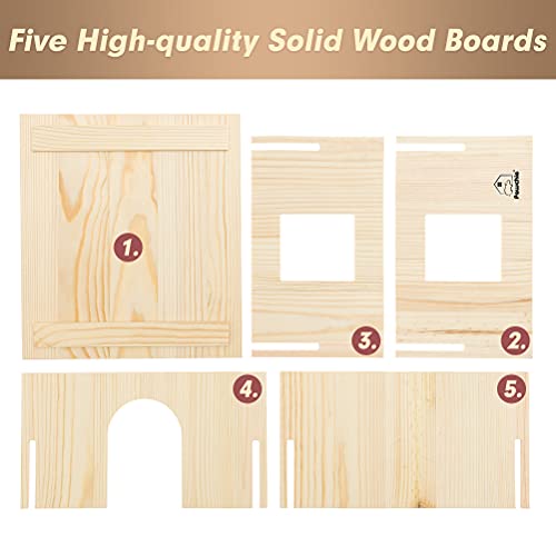 PAWCHIE Wooden Hut for Guinea Pig with Windows - Detachable and Large Size Wood House, Suitable for Guinea Gigs, Hamsters, Chinchillas and Other Small Animals Hideout - color: Rectangular Hut