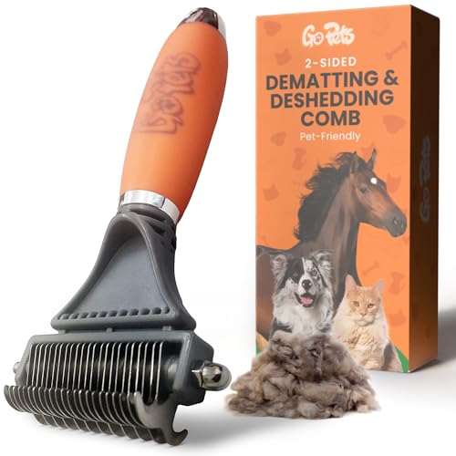 2-in-1 Deshedding & Dematting Comb & Grooming Brush for Dogs & Cats | Double-Sided Dog Rake for Shedding, Pet Deshedding Brush, Undercoat Mat Dematting Tool for Long Haired Cats, Grooming Matting - style: 2-Sided Dematting Comb