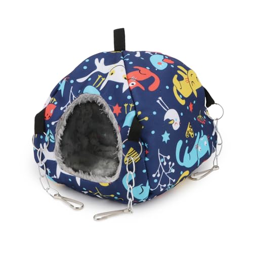 Wontee Bird Plush Hammock Parrot Hanging Snuggle Cave Happy Hut Tent for Parakeet Cockatiel Conure Lovebird Budgie Hamster Gerbil Rat Chinchilla Squirrel Cage (S, Blue Cat) - color: Blue Cat, size: S