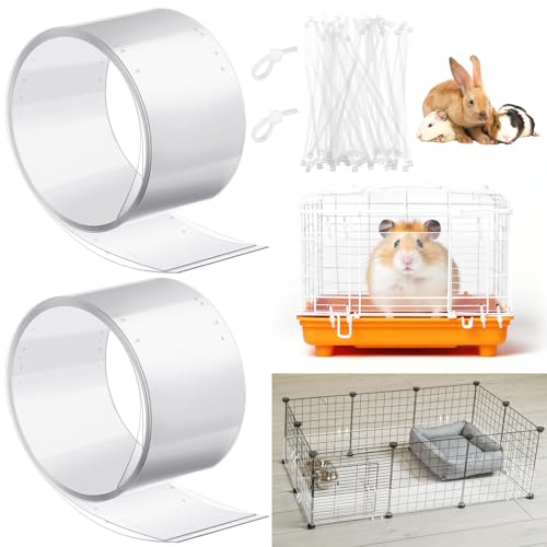 Juexica 2 Pcs 82.7 x 4.5 Inch Guinea Pig Cage Liner Clear Cuttable Critter Liner with Pre Drilled Holes Urine Guard Extra Long Liner with 100 Zip Ties for Rabbit Hamster Ferret Chinchilla - size: 4 inch wide