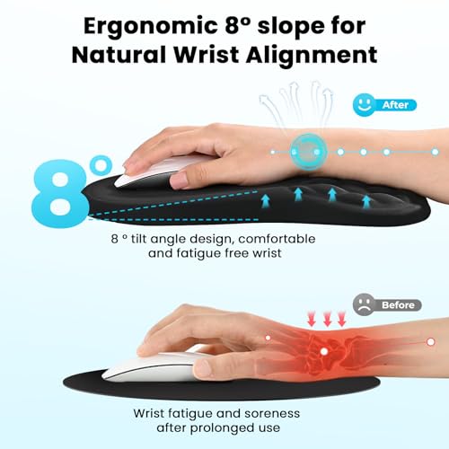 EooCoo Massage Ergonomic Mouse Pad with Dual-Slope Design Wrist Rest | Carpal Tunnel Relief, Memory Foam Wrist Rest, Non-Slip PU Base, Office Desk Accessories - color: Midnight Black
