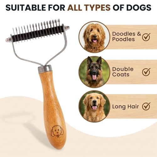 Dematting Comb for Dogs, Undercoat Rake Grooming Tool For Matted Pet Hair | Best Dematting Brush For Doodles & Poodles, Detangling De Matted Hair, Tool For Removing Shedding Fur, Cat Deshedder Brushes - size: Dematting Comb Standard
