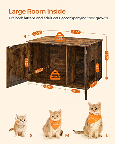 Feandrea Cat Litter Box Enclosure, Litter Box Furniture Hidden with Removable Divider, Indoor Cat House, End Table, 31.5 x 20.9 x 19.7 Inches, Rustic Brown UPCL002X01 - color: Rustic Brown, size: L (31.5"L x 20.9"W x 19.7"H)