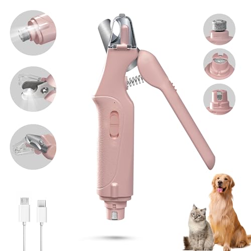 CATPICK 2-in-1 Cat Nail Clippers & Dog Nail Clippers Trimmers for Large Medium Small Dogs Cats Claw Trimmer Quick Sensor and Safety Guard USB Rechargeable with 2 LED Lights Dogs Nail Trimmer - color: Pink