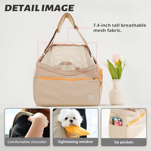 ONECUTE Soft and Comfortable Pet Carrier and Business Backpack with Strong Support - Ideal for Business, Travel, and Outings with Small Dogs and Cats (Kahki,15.7" L x 5.5" W x 9.8" H，up to 16lbs