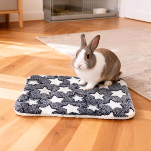 2 Pcs Bunny Bed, Washable Rabbit Bed, Double-Sided Fleece Sleeping Pad for Guinea Pig, Dwarf Rabbit, Chinchilla, Ferret, Hamster, Warm Small Animal Cage Mat, 13x10in, Gray Star - color: Gray Star