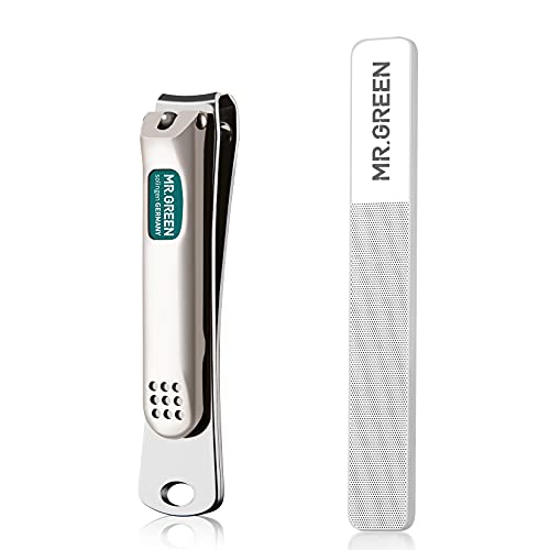 MR.GREEN Nail Clippers Curved Blades Fingernail Cut Nippers Manicure Scissors Stainless Steel Pedicure Tools (Medium+Glass File) - color: Medium+glass File
