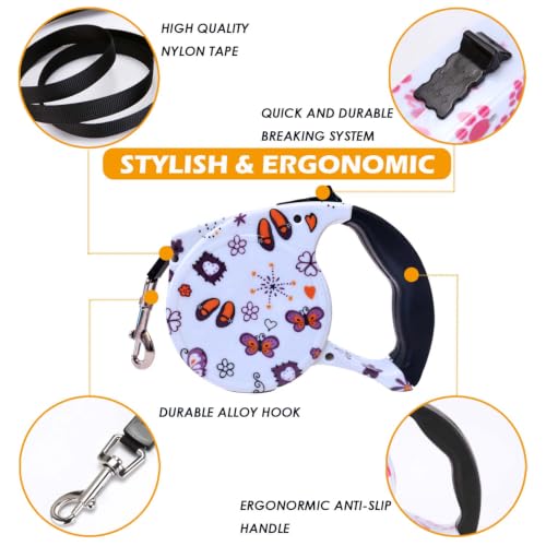 Fashionable Stylish Cute Retractable Pet Walking Leash 16ft Colorful Automatic Extendable Traction Leash for Dogs/Cats/Rabbits/Pets with Tension up to 31LBs