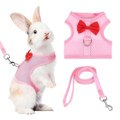 Rabbit Harness and Leash, Small Pet Cute Vest Harness Leash Soft Adjustable Buckle Breathable Mesh (S, Pink) for Bunny Kitten Small Pig Puppies Camping Hiking Training - color: Pink, size: S