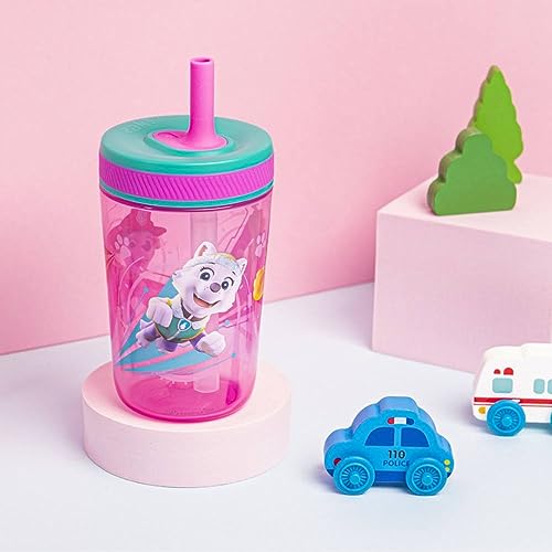 Zak Designs Kelso 15 oz Tumbler Set (Paw Patrol Skye & Everest) Leak-Proof Screw-On Lid with Straw Made of Durable Plastic and Silicone, Perfect Cup Bundle for Toddlers, Kids (2pc Set) | BPA Free, Plastic, Sippy Cups, Cup Holder Friendly, Dishwasher Safe,