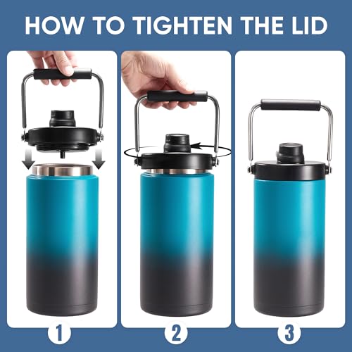 Fijinhom Half Gallon Insulated Water Bottle for Travel: 2-in-1 Straw and Spout Lid, Keep Cold 24Hrs, Leakproof, 64oz Water Jug With Handle, Vacuum Stainless Steel for Sports, Hiking, Trip(Black&Blue) - color: Indigo/Black, size: 64 Ounces