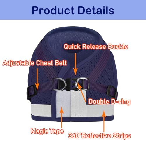 Cat Harnesses and Puppy Harness with Leashes Set, Escape Proof Cat Harness, Adjustable Reflective Soft Mesh Vest Fit Puppy Kitten Rabbit Ferrets's Outdoor Harness - color: NavyBlue, size: S (Chest: 9" - 11")