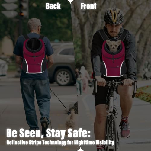 YUDODO Dog Front Carrier Backpack, Adjustable Breathable Dog Backpack | Ventilated, Safety Belt, Lightweight, Reflective Strip, Pocket Storage, For Walking Hiking Outdoor, Rose, M - color: Rose
