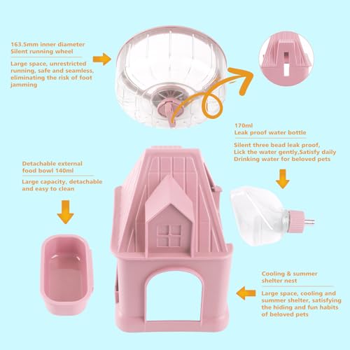 4 in 1 Silent Large Hamster Wheel Multifunctional Hamster Running Wheel Quite Running Spinner Wheel Accessories with Food Bowl Water Bottle for Hamsters Dwarf Gerbil (Pink) - color: Pink