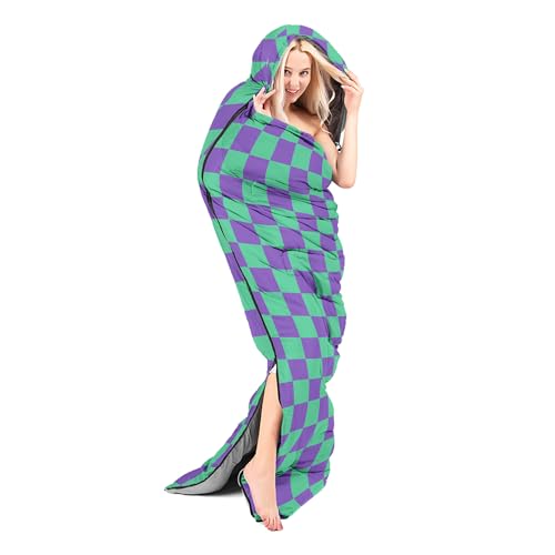 Sleeping Bags for Adults and Kids Backpacking Camping Sleeping Bags for Girls and Boys Lightweight Waterproof Cold/Warm Sleeping Bag for All Season - color: Blud and White Check