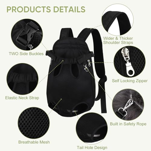 Upgraded Dog Carrier Backpack,Breathable Mesh,Portable Foldable Cat Carrier Sling for Hiking/Camping,Adjustable Legs Out Pet Front Carriers Travel Bag for Small Dogs,Puppy,Cat,Rabbit,Black - color: Black-1