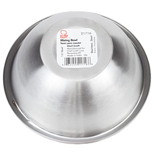 Chef Craft Brushed Mixing Bowl, 1.5-Quart, Stainless Steel - size: 1.5-Quart (1 Piece)
