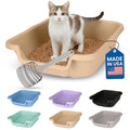 KittyGohere Senior Cat Litter Box Small with Scoop, Beach Sand | Open Top Low Entrance Kitty Litter Box With With Long-handle Jumbo Scoop, Lightweight & Durable Litters Box, Made in USA - color: Beach Sand, size: Small with Scoop