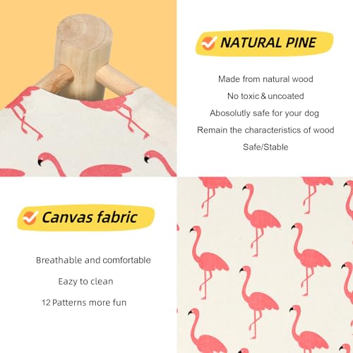Patas Lague Cat Hammock Bed Small Eleveted Dog Bed 19x19 in Flamingo | Brethable Wooden Pet Bed, Cooling Rabbit Cot, Outdoor Cat Furniture For Summer - color: Flamingo