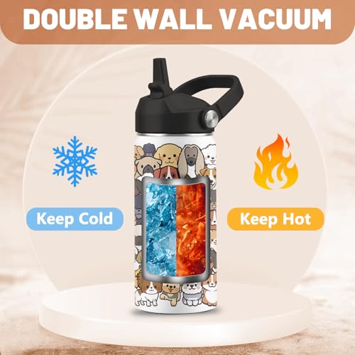 Dog Lover Gifts, 16 oz Water Bottle with Straw Lid, Stainless Steel Insulated Dog Water Bottle, Cute Puppy Tumbler for Travel Outdoor (1pcs) - color: Dogs