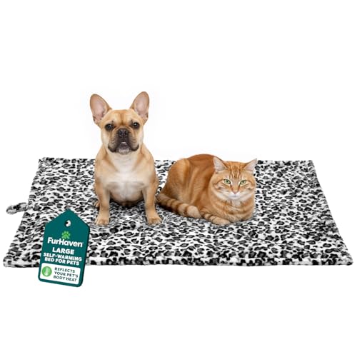 Furhaven ThermaNAP Self-Warming Cat Bed for Indoor Cats & Large/Medium Dogs, Washable & Reflects Body Heat - Quilted Faux Fur Reflective Bed Mat - Snow Leopard, Large - color: Snow Leopard, size: Large - 36"L x 24"W