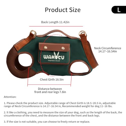 Wakytu Dog Lift Harness Dog Carrier Sling for Small Dogs & Cats,L | stylish puppy sling carrier with handle & pocket,adjustable leash,walking & travel - color: 1.0 Green, size: Large(11-16 LBS)