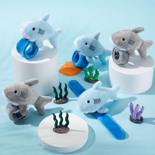 Lenwen 8 Pcs Plush Shark Slap Bracelets Stuffed Animals for Kids Cute Wrist Slap Bands Sea Animal Patting Wristband for Birthday Party Favors Boys Girls Gifts - style: Shark