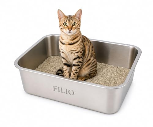 Stainless Steel Litter Box for Cats, 23.6" x 15.74" x 7.87", Metal Cat Litter Box with High Sides, Non-Stick, Odor Free, Easy to Clean Litter Pan for Indoor Cats, Big Cats, Rabbits and Multi Cat Homes - size: Large