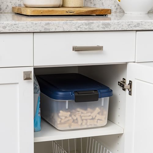 IRIS USA Airtight Dog Food Storage Container, Up to 14 lbs, Dog Cat Bird and Other Pet Food Treats Storage Bin, Dog Cat Wet Food Cans, Keep Fresh, BPA Free, Stackable, Navy | BPA-Free, Airtight Seal, Best for Cat Food, Bird Seed, Chicken Feed, Pet Toys, T