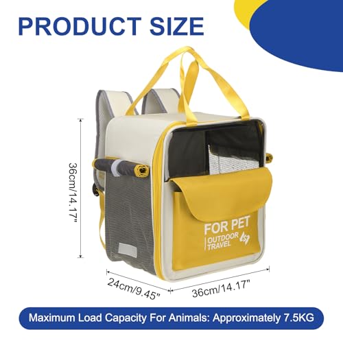 Pet Backpack Carrier, Portable and Ventilated, Oxford Cloth, Dogs Cats and Small Animal Travel Bag 13.39" Up to 16.5 Lbs, (Yellow), Intended for Hiking/Camping/Traveling - color: Yellow, size: 13.39"