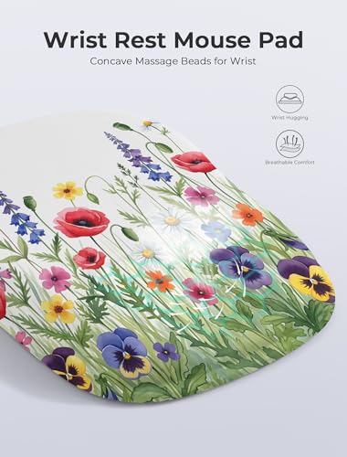 Wild Flower Bohemian Ergonomic Mouse Pad for Carpal Tunnel Pain Relief, 65% Usable Mouse Area, Memory Foam Concave Wrist Rest for for Office, PC, Gaming - color: 06 Wild Flower