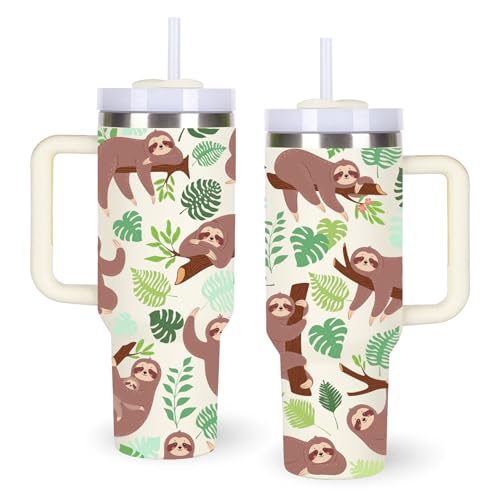 momocici 40oz Sloths Tumbler with Handle Gifts for Women.Sloth Lover Cups Tumbler Gifts for Women.40 oz Birthday Christmas Sloth Cup Tumblers for Sloths Lover. - style: Sloth