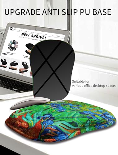 Hokafenle Ergonomic Wrist-Hugging Mouse Pad Wrist Support, U-Shaped Holding Wrist Rest Mousepad for Carpal Tunnel Pain Relief with Cushioned Memory Foam Slope Massage Bulge (10.2x8.3 in,Iris Flower) - color: Van Gogh Iris Flower