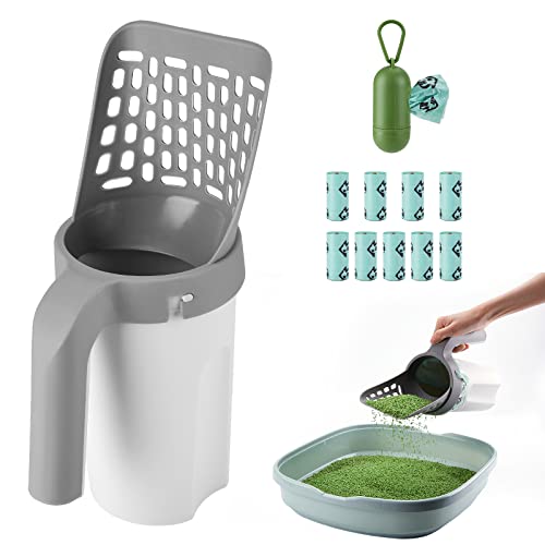 Cat Litter Scooper with Holder, Cat Litter Shovel with Waste Can,Refill Bag | 135 Refill Bags (9 Boxes of 15 Bags), Large Capacity Cat Scooper Portable Shovel