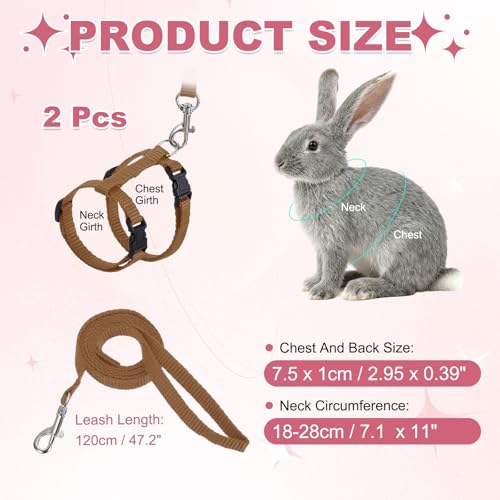 Rabbit Harness and Leash, Escape Proof Bunny Cat Leash Small Animal Harness Soft Adjustable Buckle(2Pcs, Brown) for Bunny Kitten Cats Puppies Walking Hiking Training - color: Brown